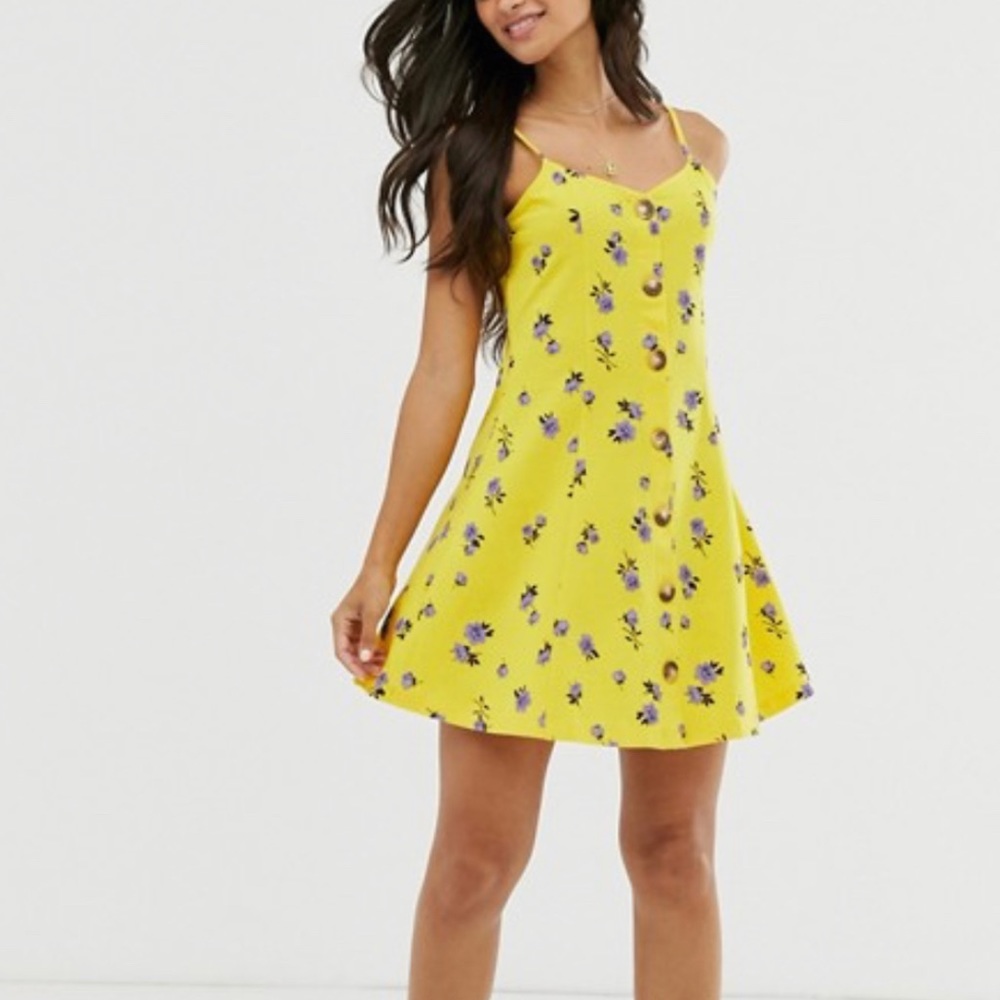 NWT ASOS Yellow Floral Print Button Swing Dress - Picture 4 of 4